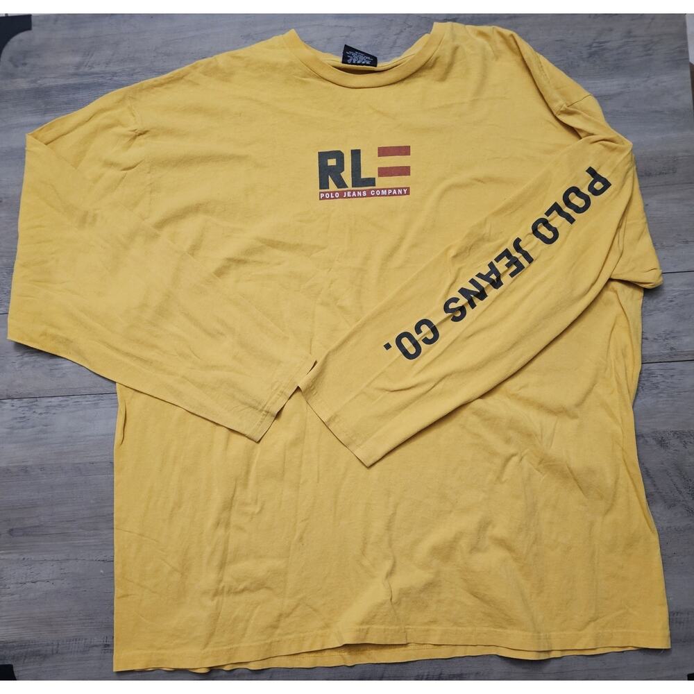 Vintage Polo Jean Co Ralph Lauren Men's XXL Long Sleeve Made in USA Yellow
